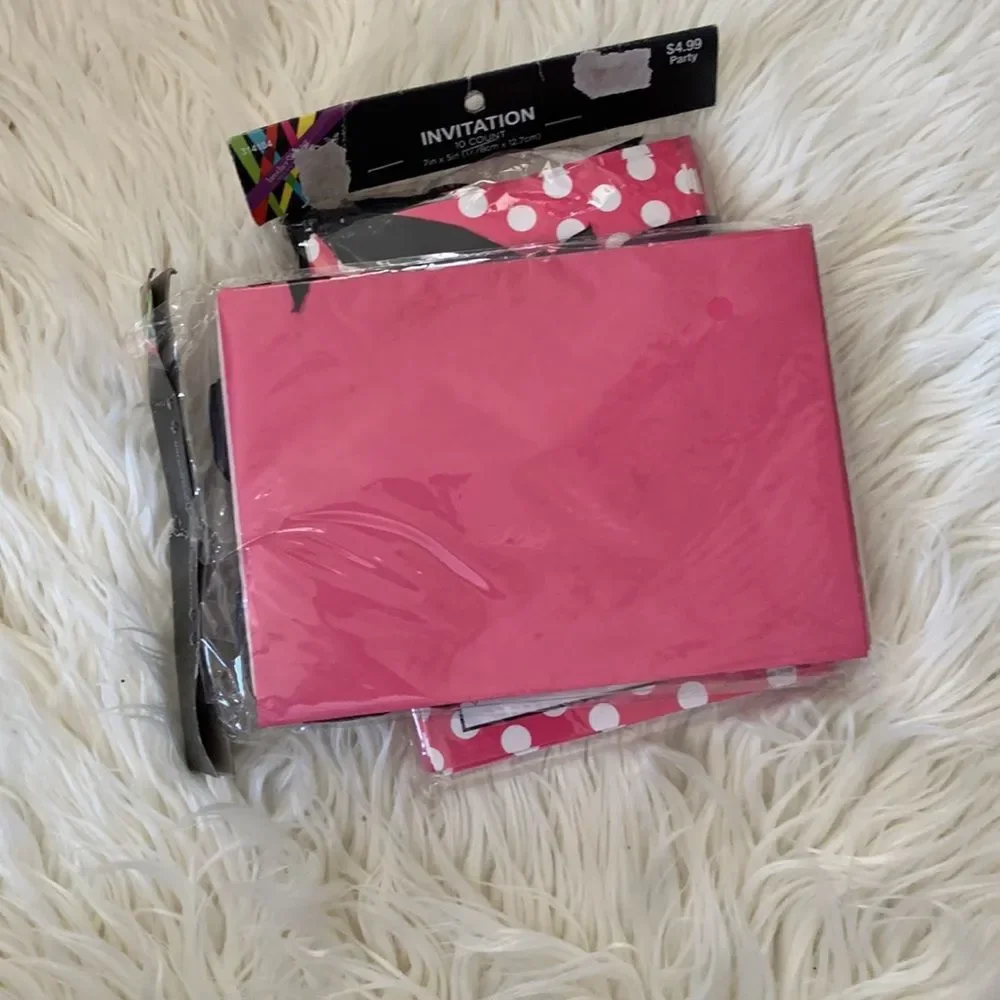 NIB 🎈 3 Pack of Party Invitational Cards with Black Bows on Pink Polka Dot